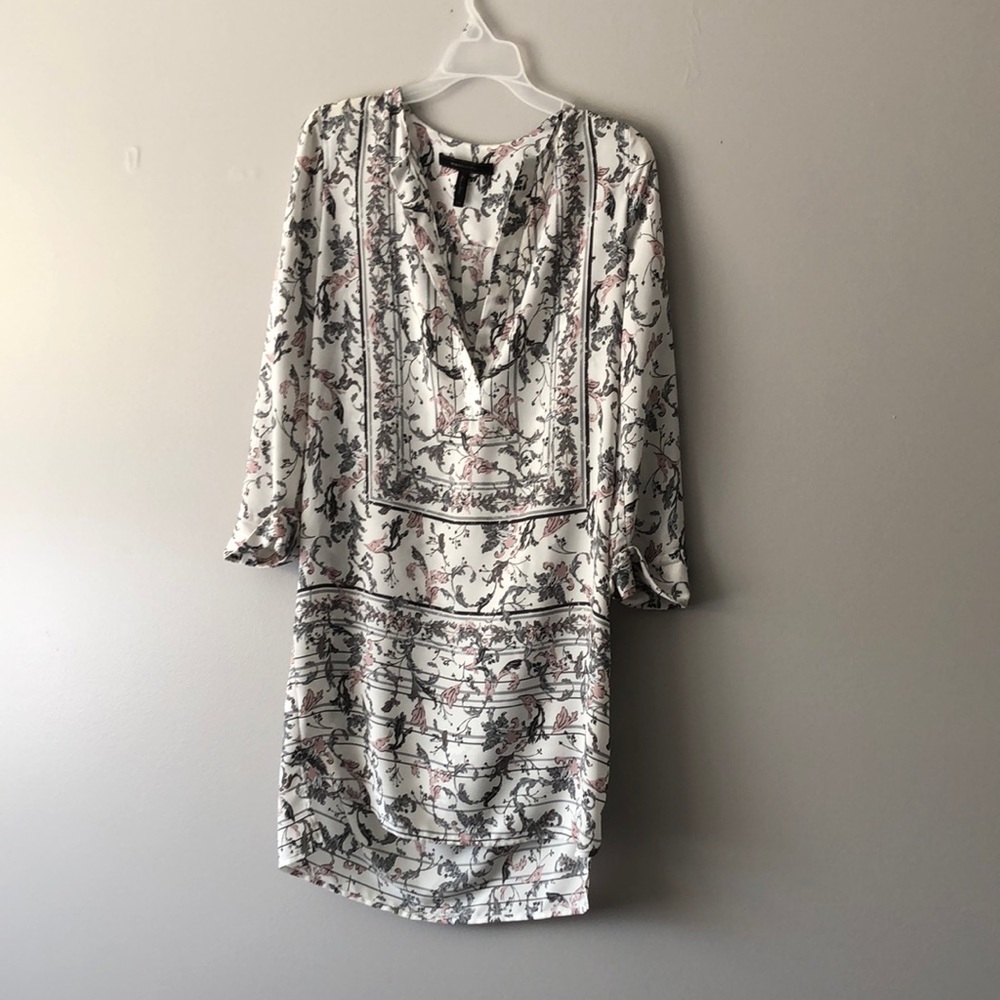 White and floral BCBG dress with quarter sleeves